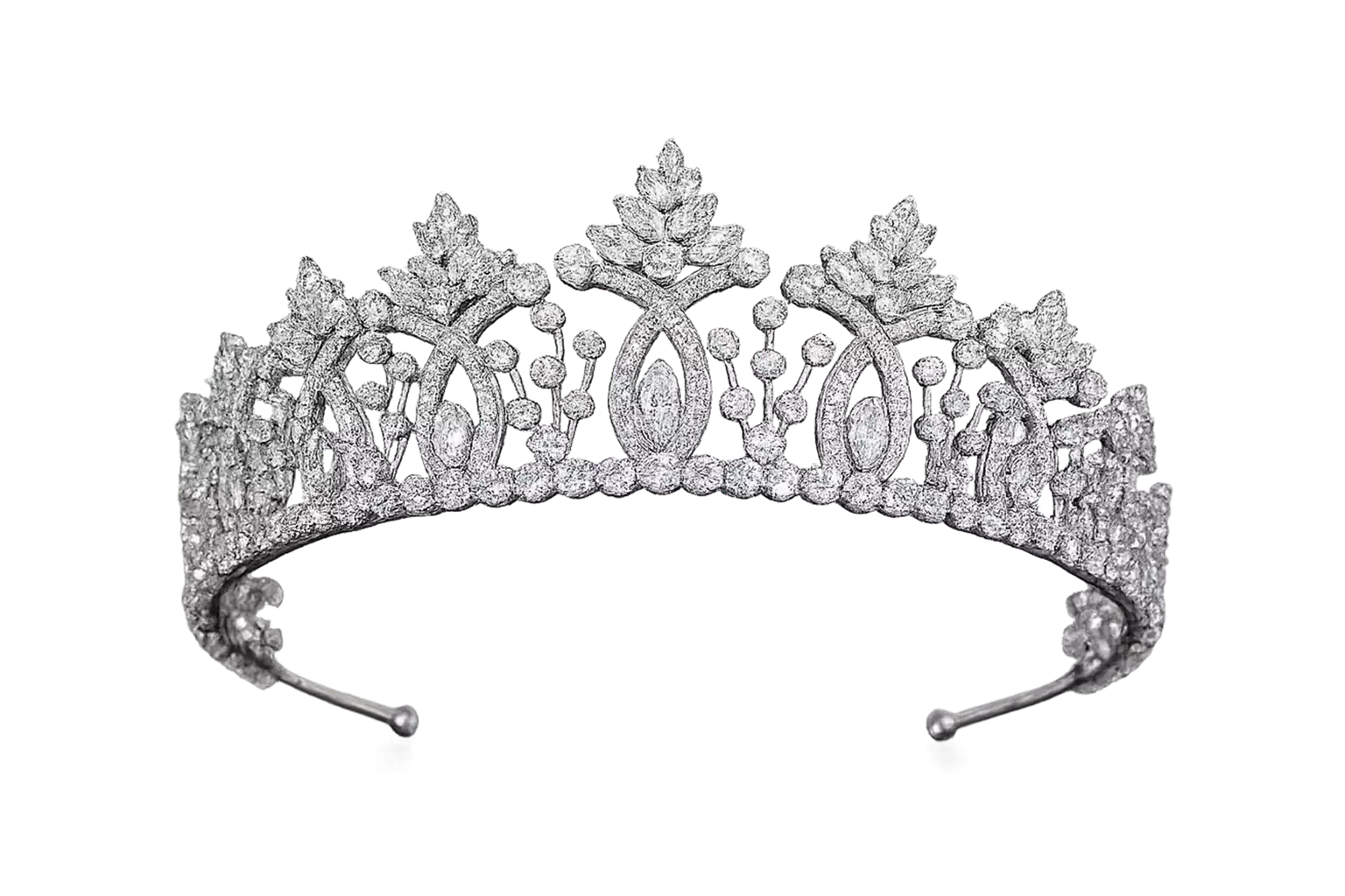 Diamond tiara with open archwork and pear-shaped diamond details