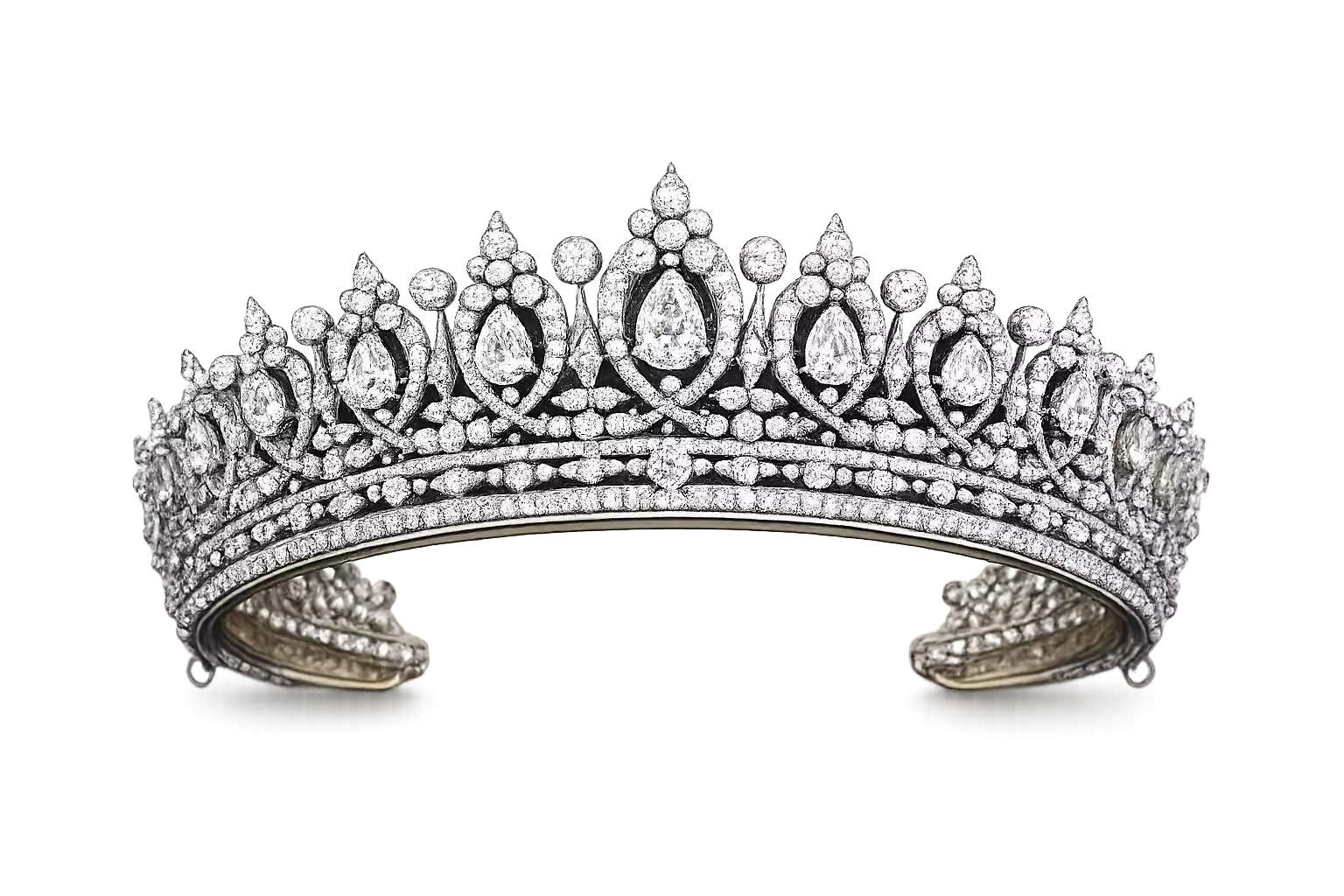 Diamond tiara with sweeping diamond-set curves and elegant symmetry